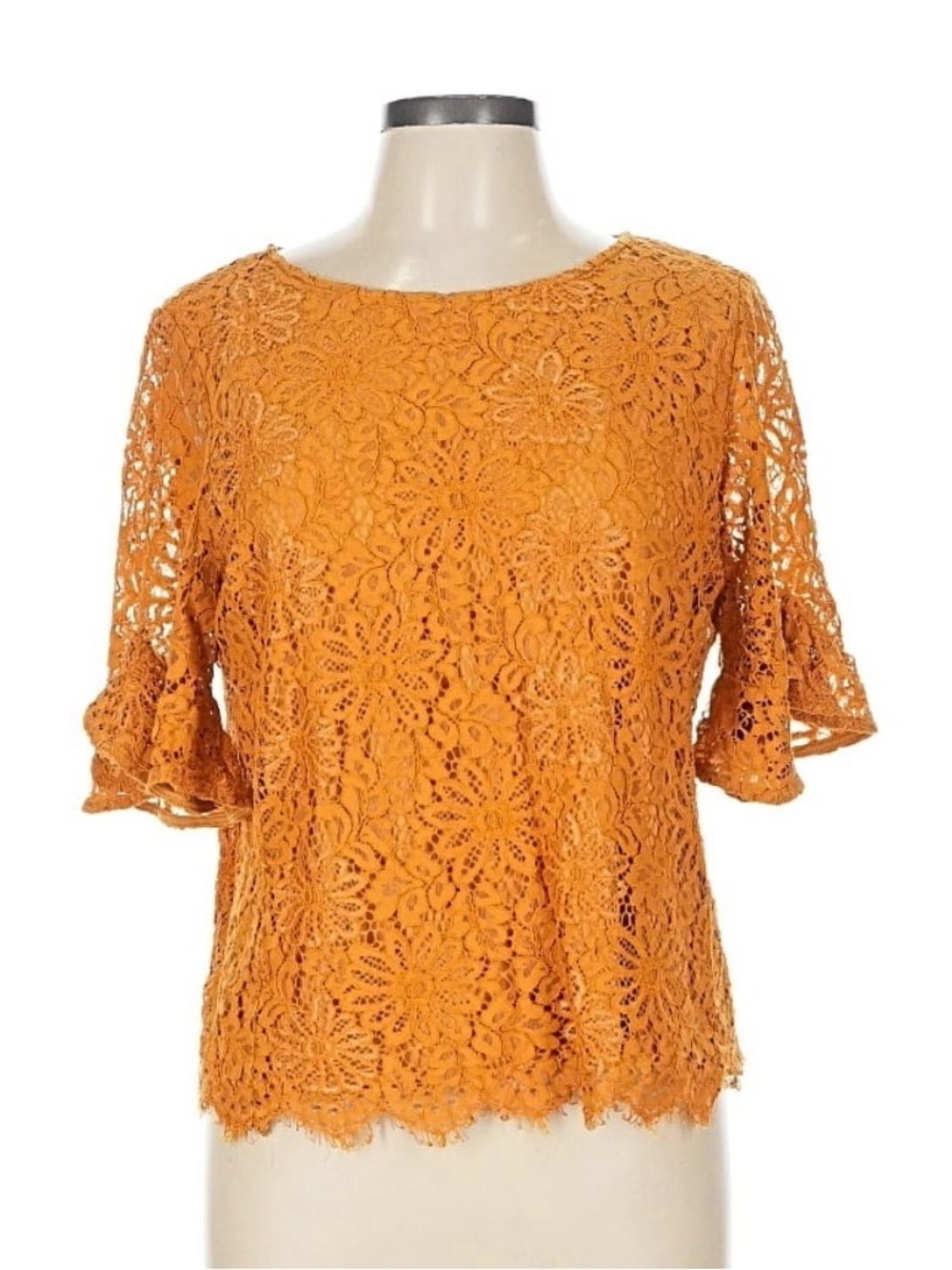 Nanette Lepore Women's Orange Lace Floral Flutter Sleeve Top EUC